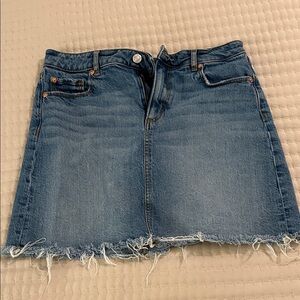 LOFT Blue Denim Mini Skirt with Frayed Hem